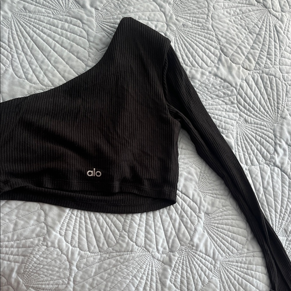 ALO Yoga Black Ribbed One-Shoulder Crop Top